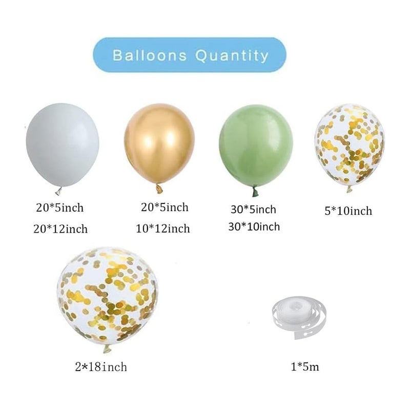 GIHOO 137PCS Sage Green Balloon Garland Arch Kit White Gold Confetti Balloons Retro Green Balloon and Gold Metallic Chrome Latex Balloons for Wedding Birthday Baby Shower Decorations - Image 2
